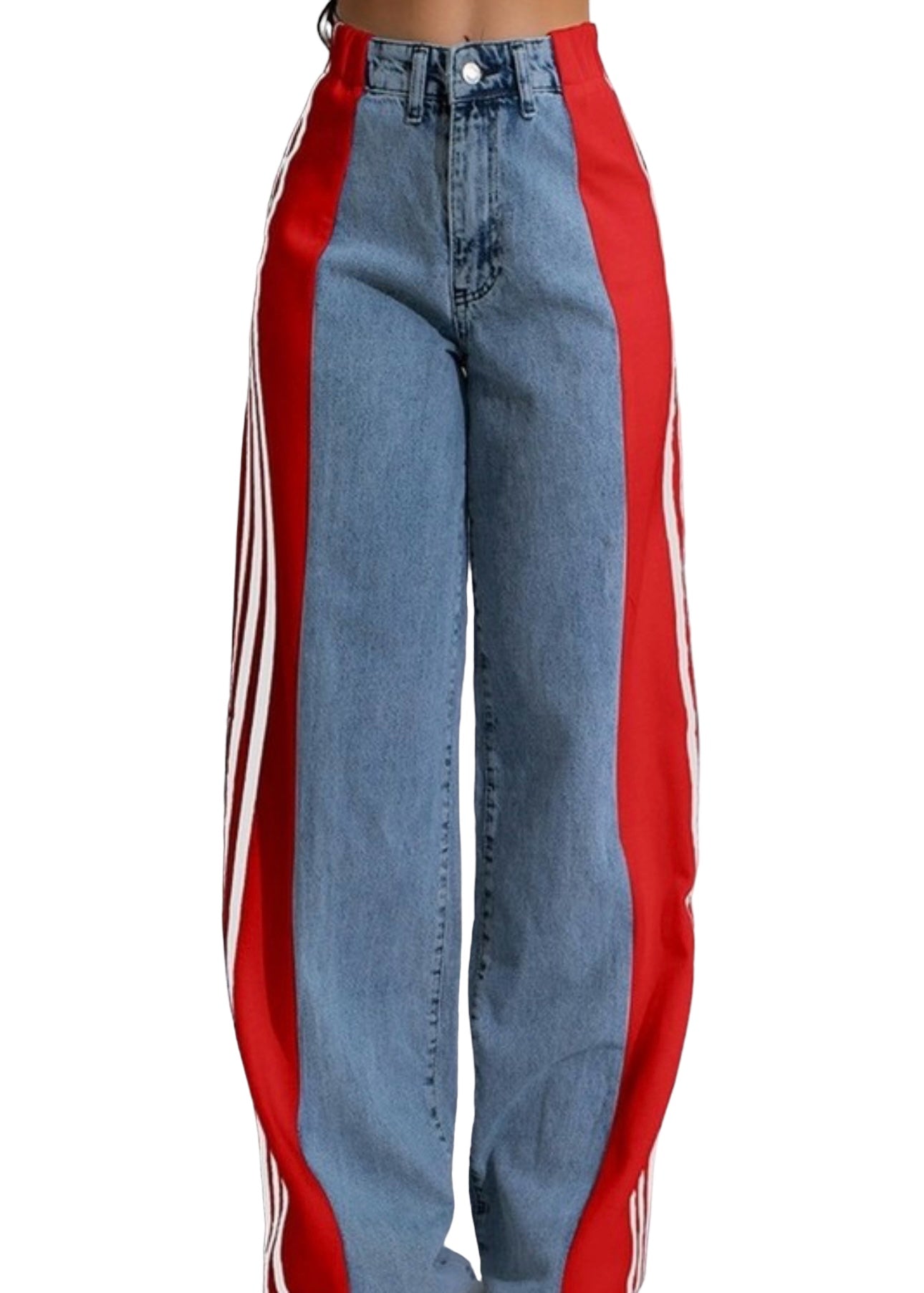 Two Tone Red Denim Pants