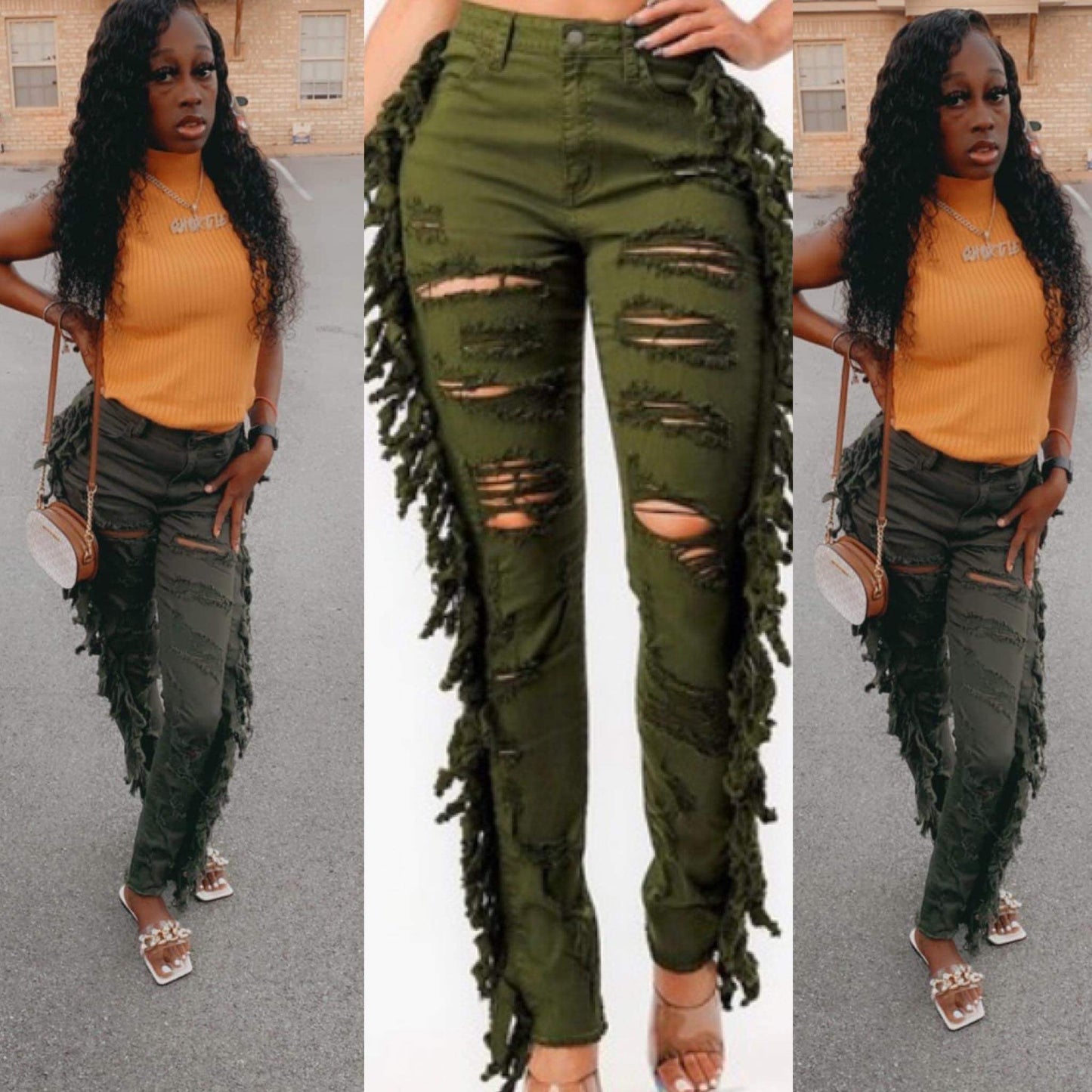 Olive Green Flare Out Jeans